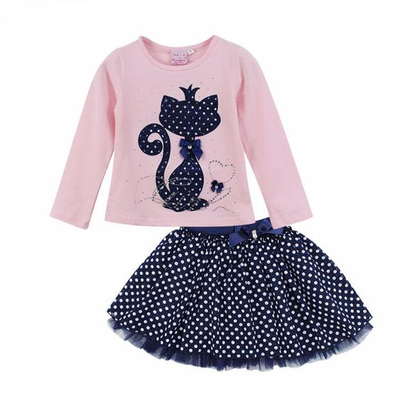 Elegant Cat Printed Long Sleeve Dress