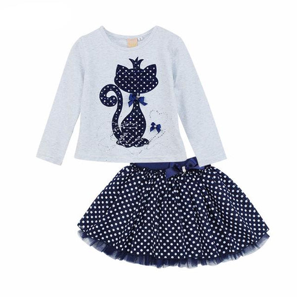 Elegant Cat Printed Long Sleeve Dress